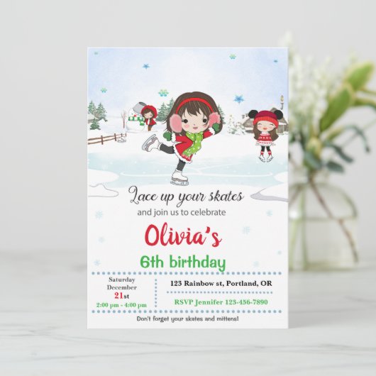 Ice skate verjaardagsuitnodiging Winteruitnodiging Kaart (Staand voorkant)