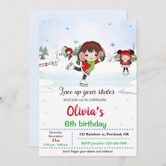Ice skate verjaardagsuitnodiging Winteruitnodiging Kaart (Voorkant / Achterkant)