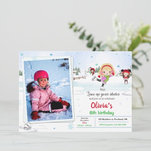 Ice skate verjaardagsuitnodiging Winteruitnodiging Kaart (Staand voorkant)