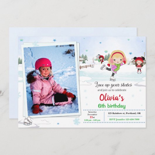 Ice skate verjaardagsuitnodiging Winteruitnodiging Kaart (Voorkant / Achterkant)