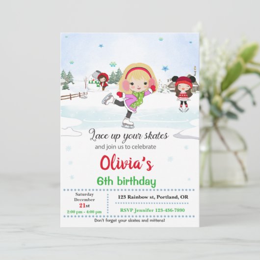 Ice skate verjaardagsuitnodiging Winteruitnodiging Kaart (Staand voorkant)