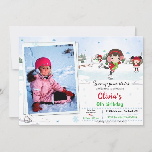 Ice skate verjaardagsuitnodiging Winteruitnodiging Kaart (Voorkant)