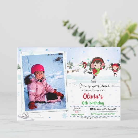 Ice skate verjaardagsuitnodiging Winteruitnodiging Kaart (Staand voorkant)