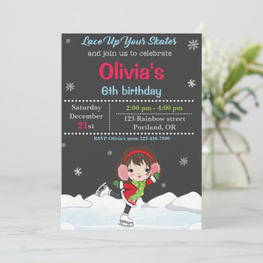 Ice skate verjaardagsuitnodiging Winteruitnodiging Kaart (Staand voorkant)