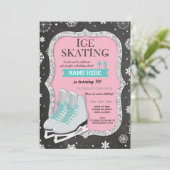 Ice Skateday Party Snowflake Pink Invite Kaart (Staand voorkant)