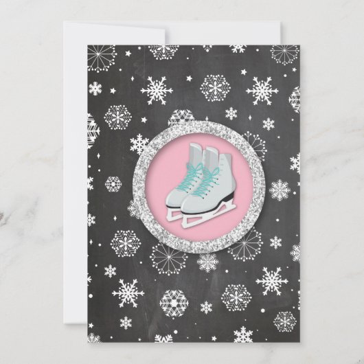 Ice Skateday Party Snowflake Pink Invite Kaart (Achterkant)