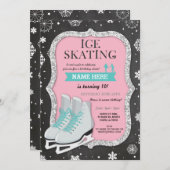 Ice Skateday Party Snowflake Pink Invite Kaart (Voorkant / Achterkant)