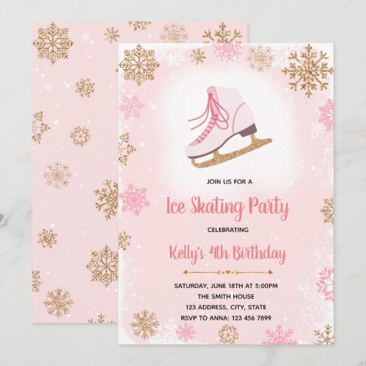 Ice skateparty-uitnodiging kaart (Voorkant / Achterkant)