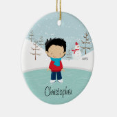 Ice Skater Boy met kerstversiering Keramisch Ornament (Rechts)