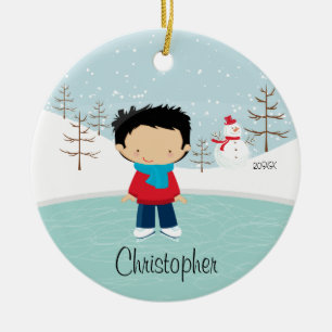 Ice Skater Boy met kerstversiering Keramisch Ornament