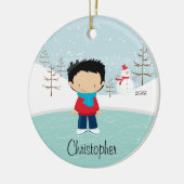Ice Skater Boy met kerstversiering Keramisch Ornament (Links)