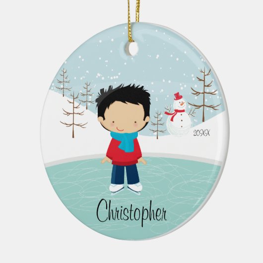 Ice Skater Boy met kerstversiering Keramisch Ornament (Links)
