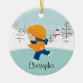 Ice Skater Boy met kerstversiering Keramisch Ornament (Voorkant)