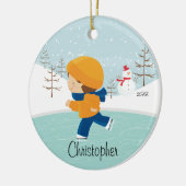 Ice Skater Boy met kerstversiering Keramisch Ornament (Links)