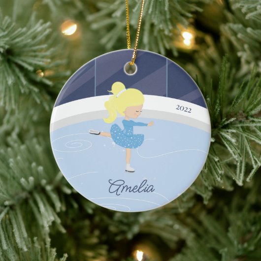 Ice Skater Girl Dated Ceramic Ornament (Boom)