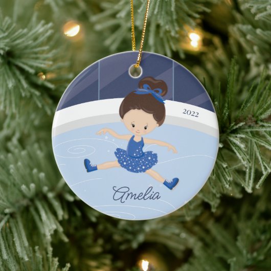 Ice Skater Girl Dated Keramisch Ornament (Boom)
