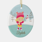 Ice Skater Girl met kerstversiering Keramisch Ornament (Rechts)