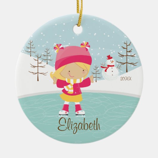 Ice Skater Girl met kerstversiering Keramisch Ornament (Voorkant)