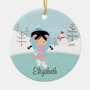 Ice Skater Girl met kerstversiering Keramisch Ornament