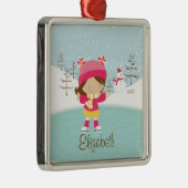 Ice Skater Girl met kerstversiering Metalen Ornament (Rechts)