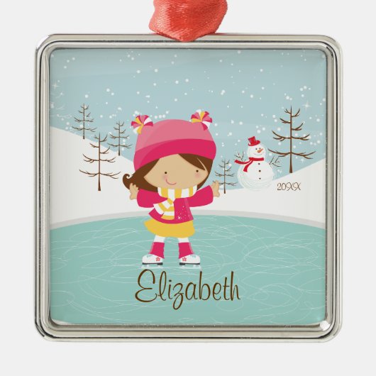 Ice Skater Girl met kerstversiering Metalen Ornament (Voorkant)