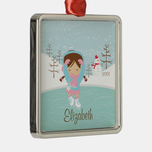 Ice Skater Girl met kerstversiering Metalen Ornament (Rechts)