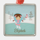 Ice Skater Girl met kerstversiering Metalen Ornament (Voorkant)