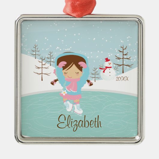 Ice Skater Girl met kerstversiering Metalen Ornament (Voorkant)