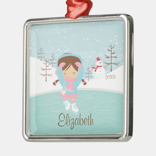Ice Skater Girl met kerstversiering Metalen Ornament (Links)