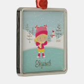 Ice Skater Girl met kerstversiering Metalen Ornament (Rechts)