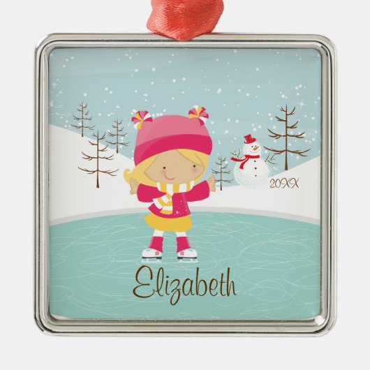 Ice Skater Girl met kerstversiering Metalen Ornament (Voorkant)