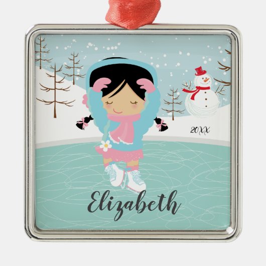 Ice Skater Girl met kerstversiering Metalen Ornament (Voorkant)