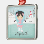 Ice Skater Girl met kerstversiering Metalen Ornament (Links)