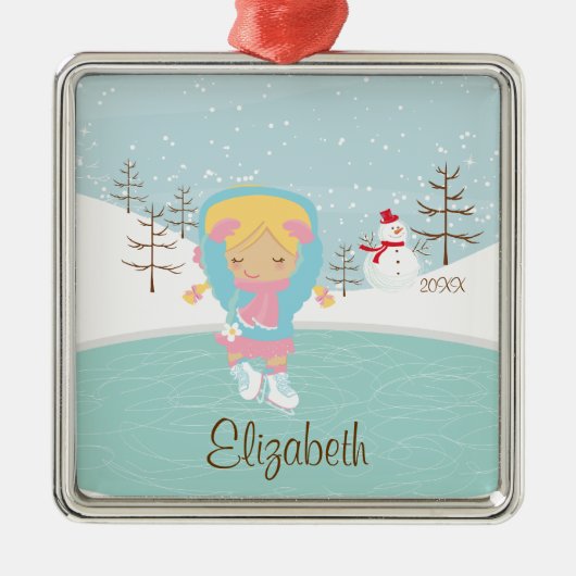 Ice Skater Girl met kerstversiering Metalen Ornament (Voorkant)