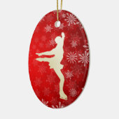 Ice Skater Gold Snowflakes op Bright Red Keramisch Ornament (Links)
