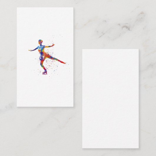 Ice skater in watercolor visitekaartje (Voorkant / Achterkant)