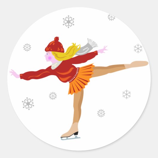 Ice Skater Ronde Sticker (Voorkant)