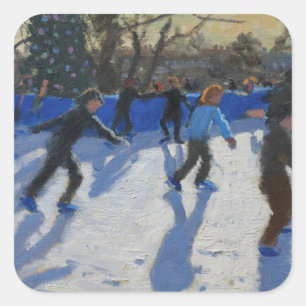 Ice skaters kerst fayre Fair Hyde Park Vierkante Sticker