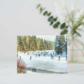 Ice Skaters op een Pond Waterverf Winter Landscape Briefkaart (Staand voorkant)