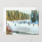 Ice Skaters op een Pond Waterverf Winter Landscape Briefkaart (Voorkant / Achterkant)