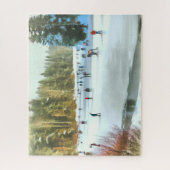 Ice Skaters op een Pond Waterverf Winter Landscape Legpuzzel (Verticaal)