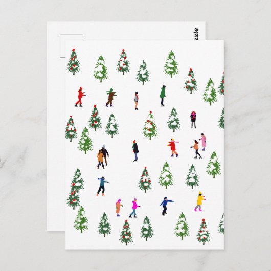 Ice Skaters Pine │ ijsschaatsen kerstwinter Briefkaart (Voorkant / Achterkant)