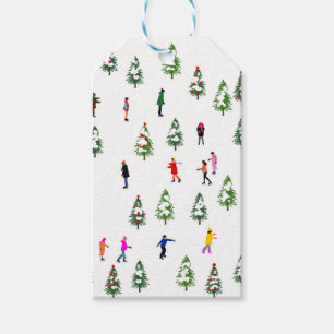 Ice Skaters Pine │ ijsschaatsen kerstwinter Cadeaulabel