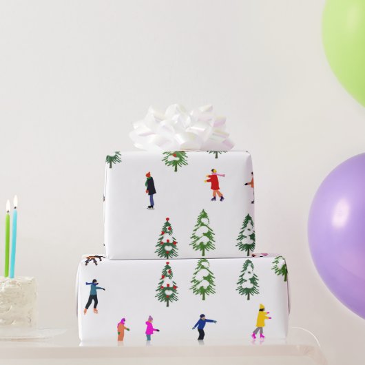 Ice Skaters Pine │ ijsschaatsen kerstwinter Cadeaupapier (Feestgeschenken)