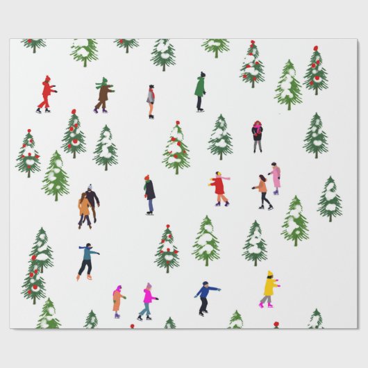 Ice Skaters Pine │ ijsschaatsen kerstwinter Cadeaupapier (Vlak)