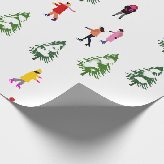 Ice Skaters Pine │ ijsschaatsen kerstwinter Cadeaupapier (Hoek)
