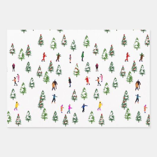 Ice Skaters Pine │ ijsschaatsen kerstwinter Inpakpapier Vel (Voorkant 3)