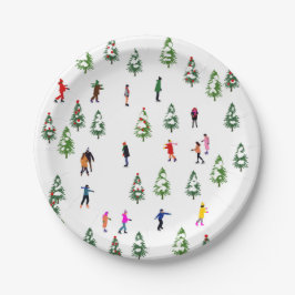 Ice Skaters Pine │ ijsschaatsen kerstwinter Papieren Bordje