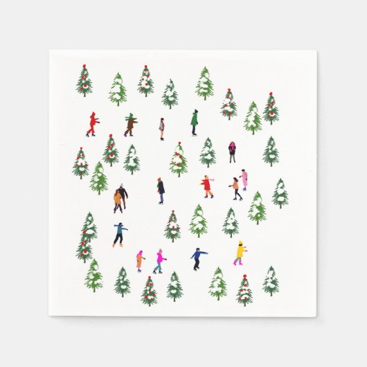 Ice Skaters Pine │ ijsschaatsen kerstwinter Servet (Voorkant)