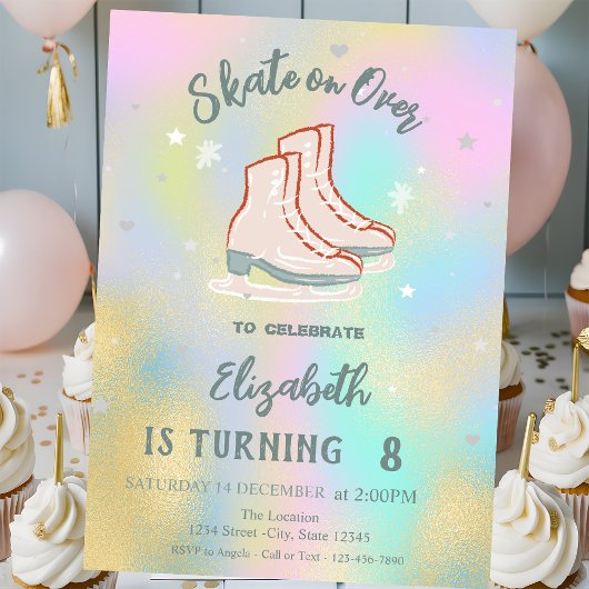 Ice skates Colorful Holographic Birthday Kaart